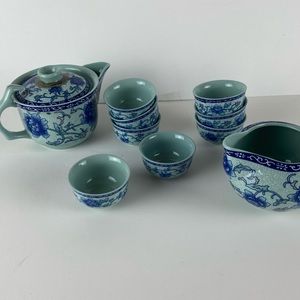 Vintage Handpainted Asian Tea set with Six small cups Milk pitcher and Sugarbowl